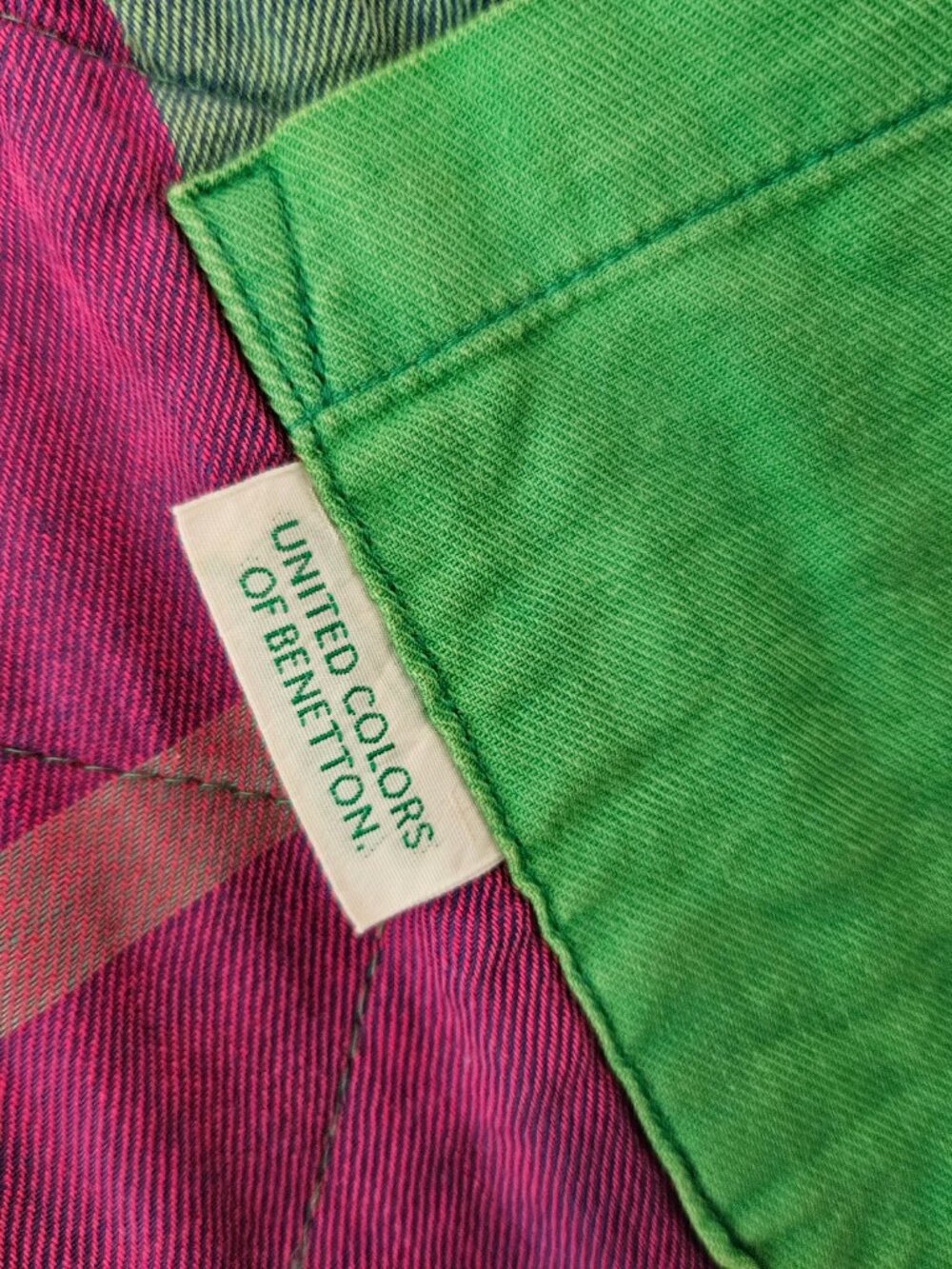 Vintage Benetton Rainbow Patchwork Quilted Colorblock Plaid Liner Jacket M/L - Picture 4 of 13